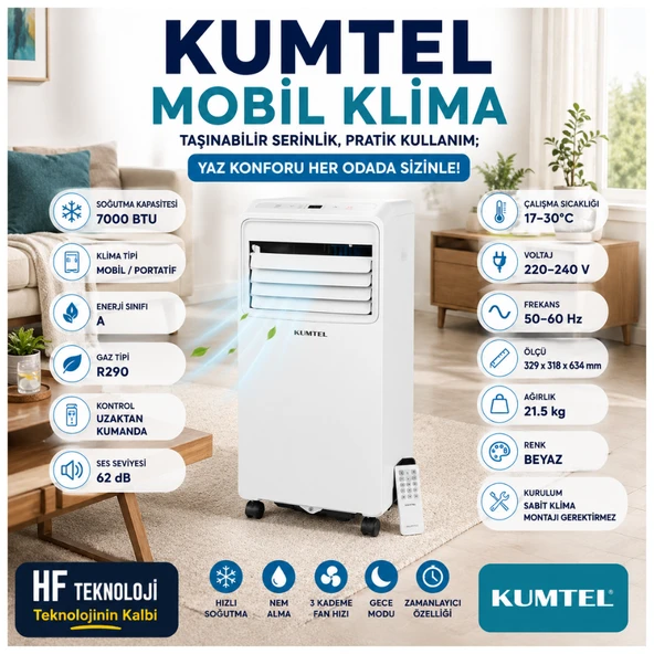 Kumtel 7000 BTU Portatif ,Taşınabilir Juniper KMPAC-7 Mobil Klima ürün görseli 1