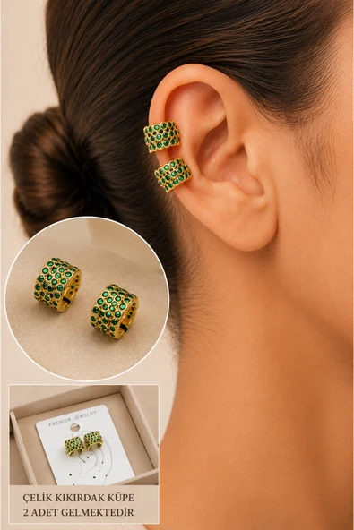 Zirkon Taşlı Detaylı Kıkırdak Küpe/Earcuff/Conch (Delik Gerekmez) ürün görseli 1