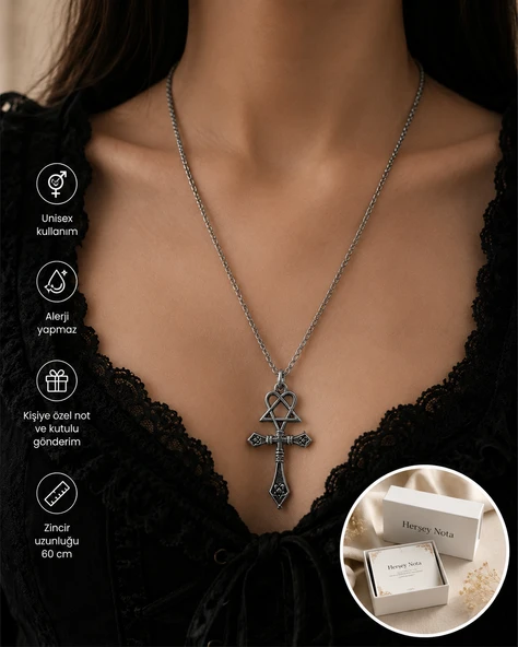 HIM Heartagram Gotik Tasarım Unisex Kolye – Vintage Metal Kolye 60 cm Zincir ürün görseli 1
