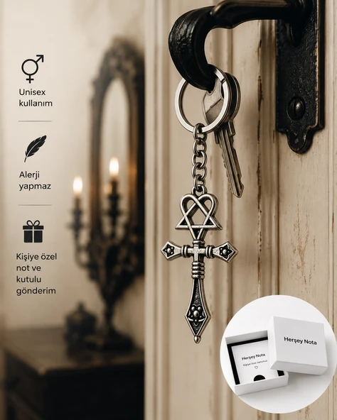 HIM Heartagram Gotik Tasarım Unisex Anahtarlık – Vintage Metal Anahtarlık ürün görseli 1
