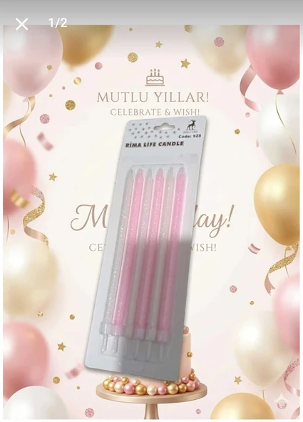 Pembe Simli Doğum Günü Mumu ürün görseli 1