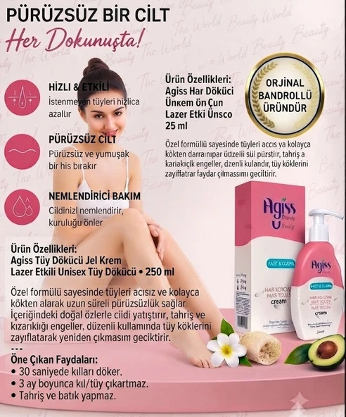 Agis Beauty Fast Clean Tüy Dökücü Krem 250 ml Tüm Cilt Tipleri Nemlendirici Bakım ürün görseli 1