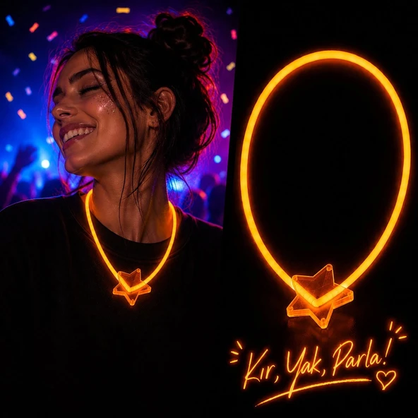 Fosforlu Yıldız Parti Kolyesi - Neon Işıklı Kolye Turuncu Renk ürün görseli 1