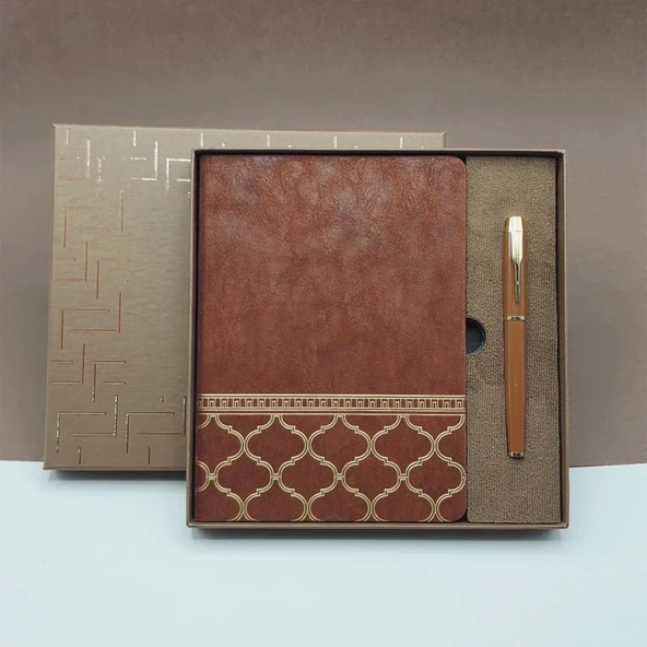 Kutulu - Lüks Deri Desenli Defter ve Metal Kalem - Hediye Seti ürün görseli 1