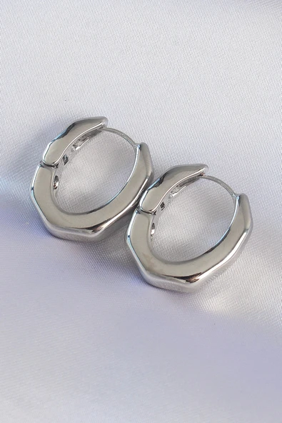 Nevamel® Pirinç Gümüş Renk Kalın Kemik Model Küpe 5886 ürün görseli 1
