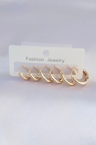 Nevamel® Pirinç Gold Renk Oval Küpe Seti 5886 ürün görseli 1