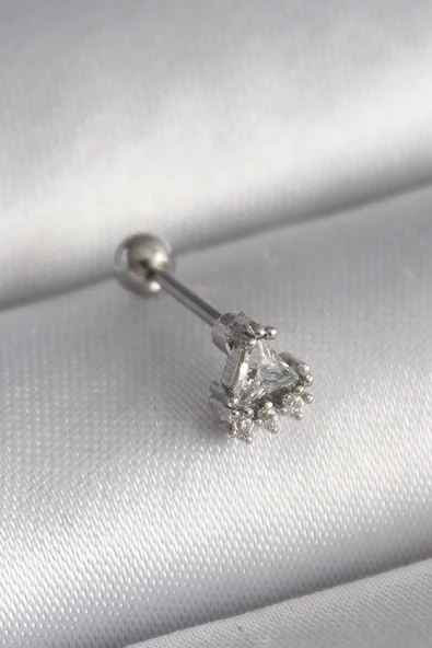 Nevamel® 316L Çelik Gümüş Renk Üçgen Zirkon Taşlı Tragus Piercing 5886 ürün görseli 1