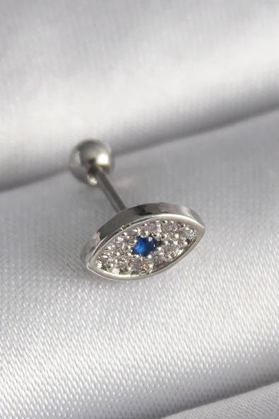 Nevamel® 316L Çelik Gümüş Renk Zirkon Taşlı Göz Tragus Piercing 5886 ürün görseli 1