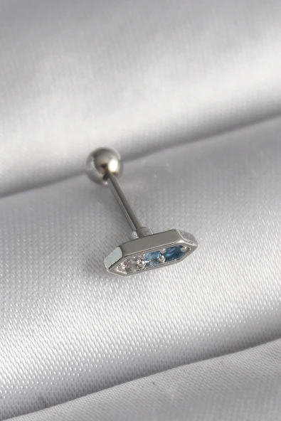 Nevamel® 316L Çelik Gümüş Renk Mavi Zirkon Taşlı Tragus Piercing 5886 ürün görseli 1