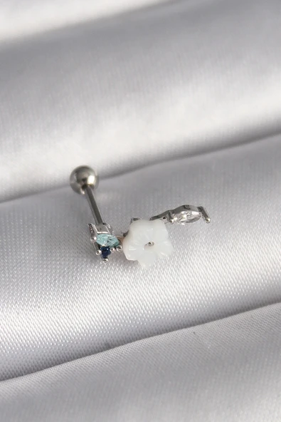 Nevamel® 316L Çelik Gümüş Renk Zirkon Taş Detay Beyaz Çiçek Model Tragus Piercing 5886 ürün görseli 1