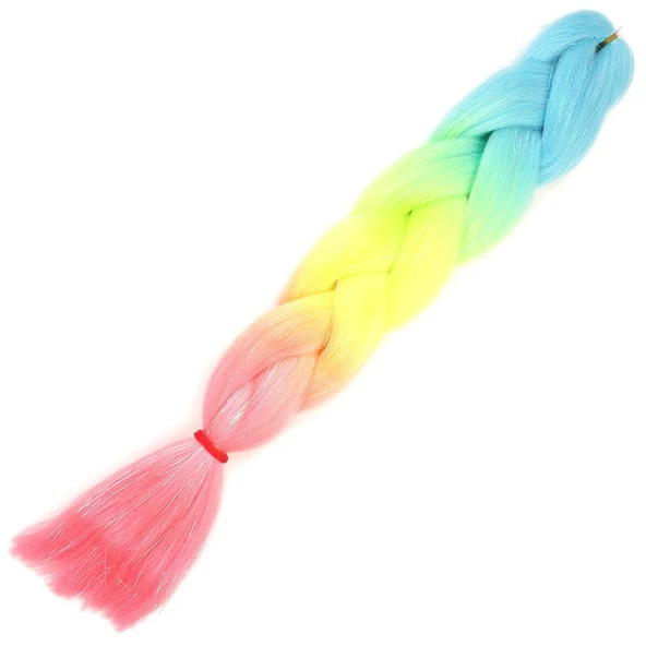 Simli Açık Mavi / Neon Sarı / Pembe Ombreli Örgülük 100 Gr. ürün görseli 1