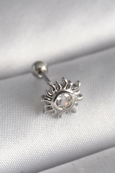 Nevamel® 316L Çelik Gümüş Renk Zirkon Taşlı Güneş Tragus Piercing 5886 ürün görseli 1