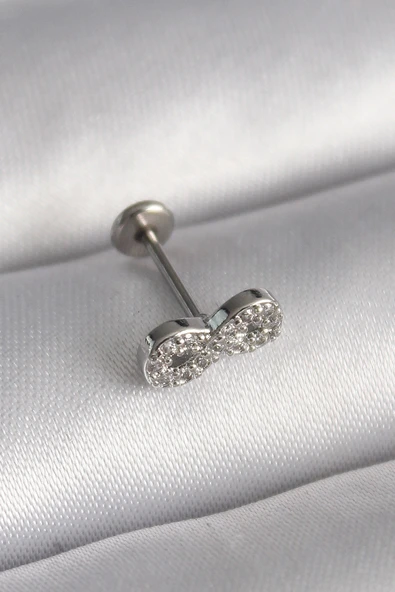 Nevamel® 316L Çelik Gümüş Renk Zirkon Taşlı Sonsuzluk Model Tragus Piercing 5886 ürün görseli 1
