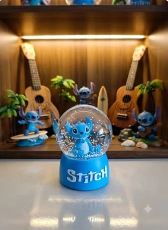 Stitch Işıklı Kar Küresi - 9 cm x 6 cm - Mavi Hediyelik-Dekoratif  Kar Küresi ürün görseli 1