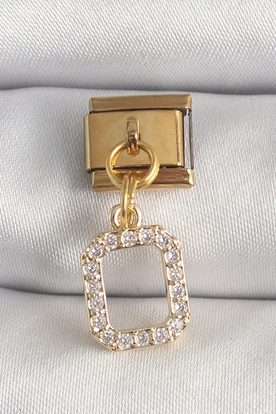 Nevamel® 316L Çelik Gold Renk Sallantı Kare Zirkon Taşlı Nomination Charm 5886 ürün görseli 1