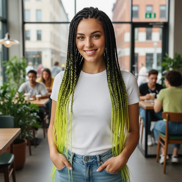 Afrika Örgüsü Ve Rasta İçin Sentetik Ombreli / Siyah / Neon Sarı ürün görseli 1