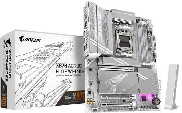 Gigabyte X870 AORUS ELITE WIFI7 ICE 8200Mhz(OC) M.2 AM5 ATX Anakart (X870A-ELITE-WF7ICE) ürün görseli 1