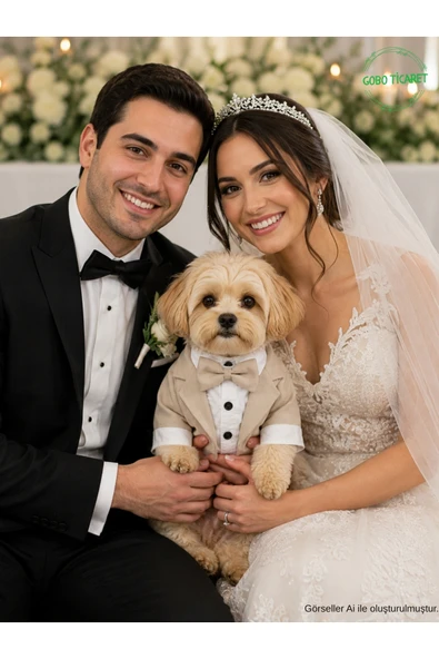 Gobo Goboticaret Sütlü Kahve Kedi ve Köpek Takım Elbisesi Siyah Papyonlu Smokin Kıyafeti Damatlık ürün görseli 1