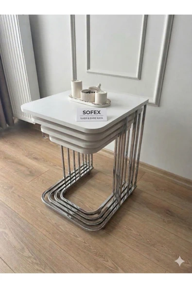 4 LÜ TEKERLEKLİ METAL AYAK SEHPA MDF ürün görseli 1