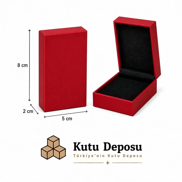 5x8x2 cm Tam Kapaklı Selefonlu ve Süngerli Takı Kutusu - Kırmızı (DEMONTE) (50 ADET) ürün görseli 1
