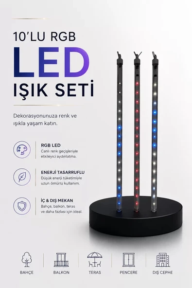 Nevamel® Dekoratif Ortam Aydınlatması RGB LED 10’lu Çubuk Seti ürün görseli 1