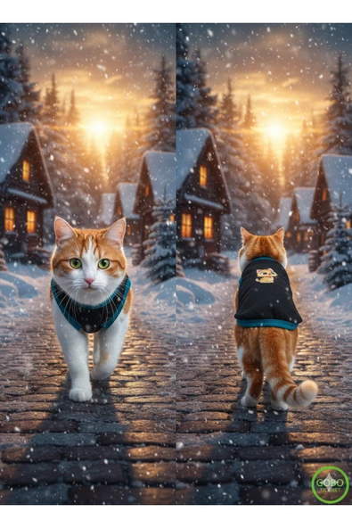 Gobo Siyah Kışlık Kedi Köpek Kıyafeti Sarı Kedi Baskılı Kışlık Siyah Elbise ürün görseli 1