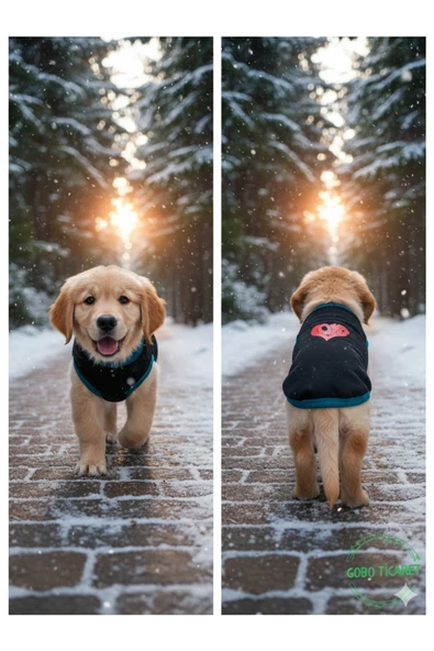 Gobo Siyah Kışlık Kedi Köpek Kıyafeti Love Desenli Kışlık Elbise ürün görseli 1