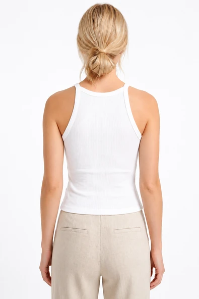 Beyaz Halter Yaka Fitilli Seamless Body - Resim 3