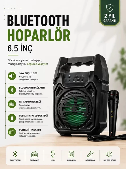 Nevamel® Yeni Nesil 6.5 İnç Bluetooth Hoparlör Mikrofonlu Taşınabilir Ses Sistemi ürün görseli 1