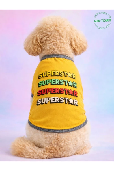 Gobo SUPERSTAR Desenli Kedi ve Köpek Kıyafeti– Renkli Sevimli Evcil Hayvan Tişörtü Elbisesi , Farklı Renk ürün görseli 1