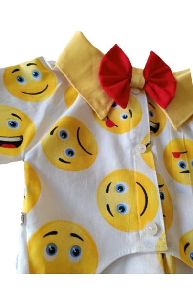 Gobo Emoji Desenli Papyonlu Beyaz Kedi Köpek Kıyafeti Elbisesi Large/l/beden 3 ürün görseli 1