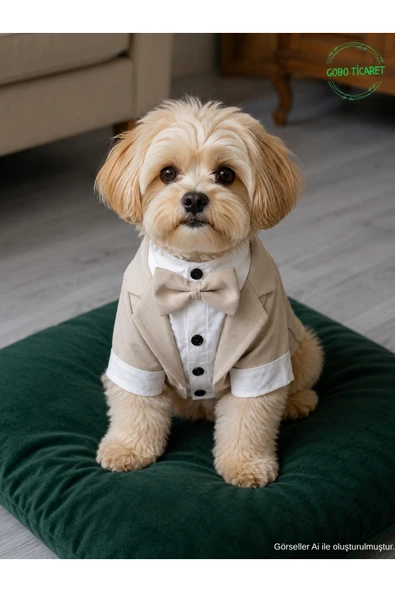 Gobo Sütlü Kahve Papyonlu Smokin Damatlık Kedi ve Köpek Elbisesi Kıyafeti Takım Elbise Large/L/Beden 3 ürün görseli 1