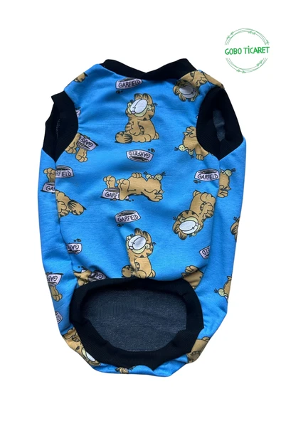 Goboticaret Garfield Desenli Mavi Kedi Köpek Kıyafeti Elbisesi Siyah Kollu ürün görseli 1