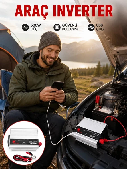 Nevamel® Araç İçi Elektrik Dönüştürücü 500W Priz İnvertör ürün görseli 1