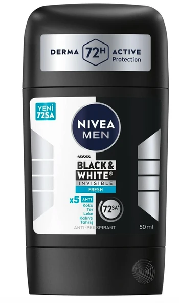Nivea Men Black & White Invisible Fresh Stick Deodorant 50 ml ürün görseli 1