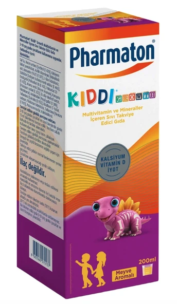Pharmaton Kiddi Growth Kalsiyum Vitamin D İyot İçeren Takviye Edici Gıda Meyve Aromalı Şurup 200 ml ürün görseli 1