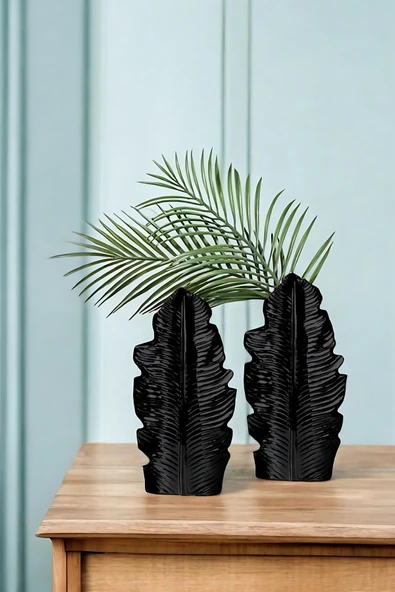Siyah Dekoratif Vazo Seti Obje Ev Dekorasyon Masa Üstü Dekor Vazo Seti Model 30 ürün görseli 1