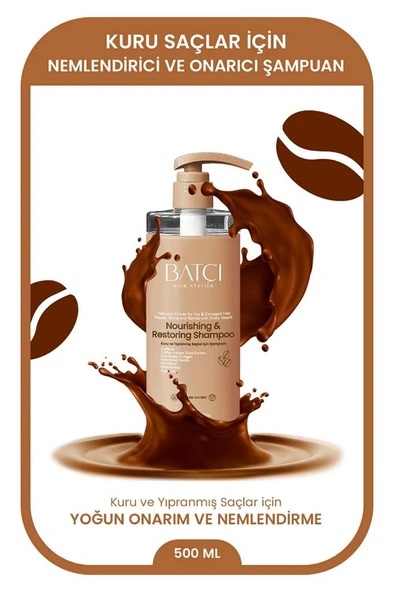 Batçı Kuru ve Yıpranmış Saçlar İçin Keratin ve Kolajen İçerikli Kahve Özlü Şampuan 500 Ml ürün görseli 1