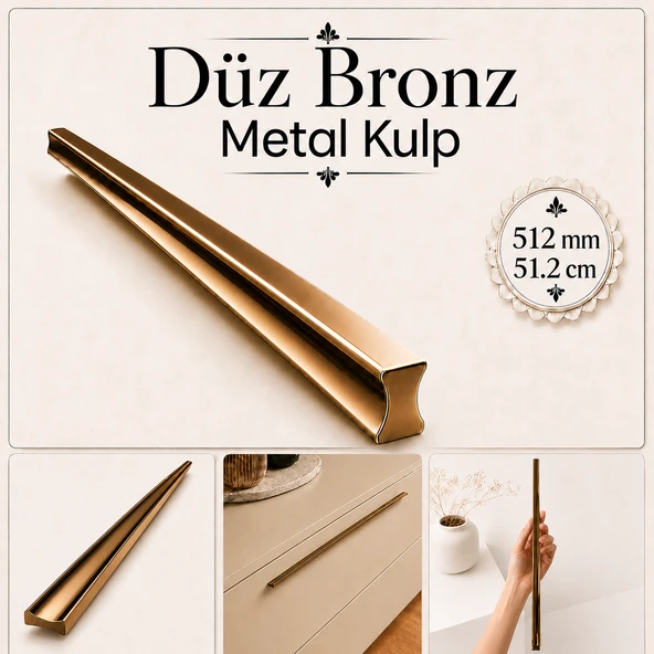 Özen 512 mm 51,2 cm Düz Bronz Metal Mobilya Kulpu Uzun Çekmece Dolap Kapak Mutfak Dolabı Kulbu ürün görseli 1