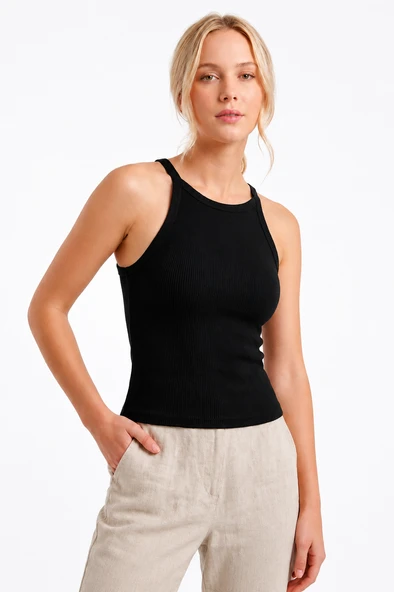 Siyah Halter Yaka Fitilli Seamless Body - Resim 2