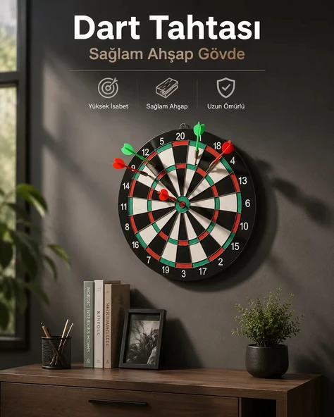 Nevamel® Duvara Monte Sağlam Ahşap Gövdeli Dart Tahtası Ev ve Oyun Alanları İçin 17 İnç ürün görseli 1