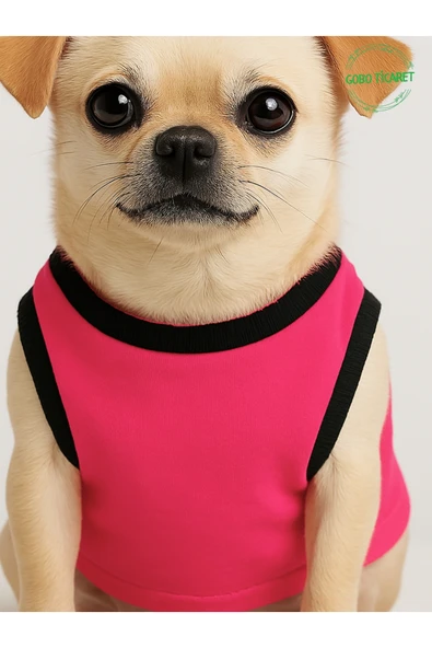 Goboticaret Ayıcık Aksesuarlı Fosforlu Pembe Kedi Köpek Kıyafeti Elbisesi Siyah Kollu ürün görseli 1