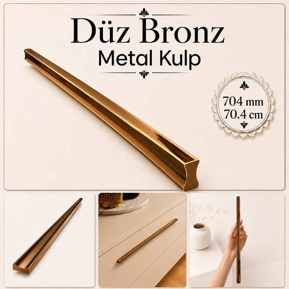 Özen 704 mm 70.4 cm Düz Bronz Metal Mobilya Kulpu Uzun Çekmece Dolap Kapak Mutfak Dolabı Kulbu ürün görseli 1