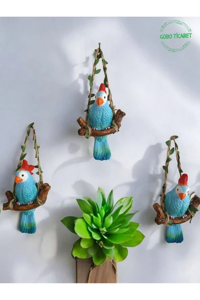 Gobo GoboTicaret 3 Adet Dekoratif Sallanan Duvar ve Bahçe Süsü Kuş Biblo Farklı Renk Seçenekleri 13*9 cm ürün görseli 1