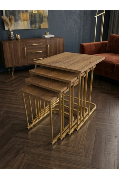 4 LÜ TEKERLEKLİ SEHPA ( ESKİTME GOLD - ÇAM ) ürün görseli 1