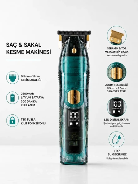 Nevamel® Saç ve Sakal Kesme Makinesi LED Ekranlı Profesyonel  5 Adet Uzunluk Ayarı ürün görseli 1