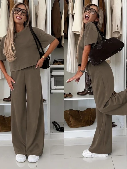 Kadın Kısa Kollu Bisiklet Yakalı Modal Bluz Ve Pantolon Ikili Takım ürün görseli 1