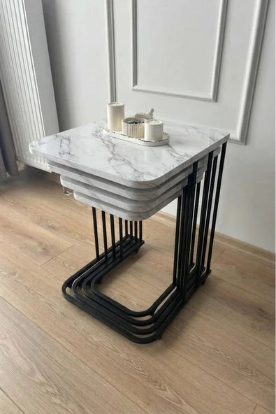 4 LÜ TEKERLEKLİ METAL AYAK SEHPA MDF ürün görseli 1