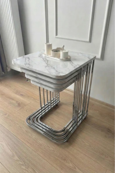 4 Lü Metal Ayak Sehpa Mermer Desenli ürün görseli 1