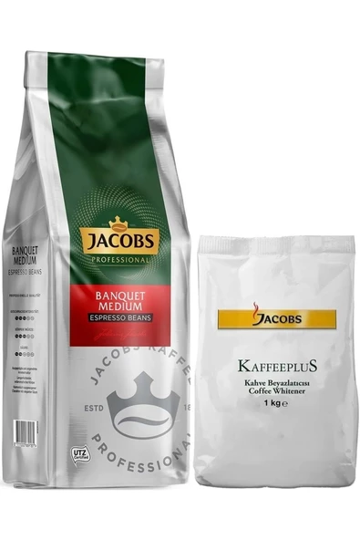 Jacobs Medium Çekirdek Kahve 1KG (Espresso Beans) & Kaffeeplus Süt Tozu 1KG (Karma 2 Li Set) ürün görseli 1